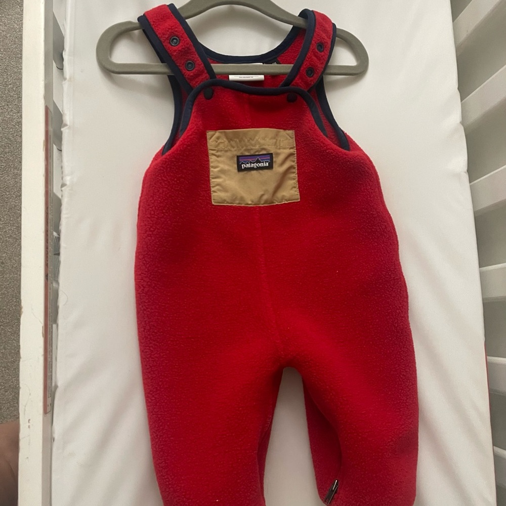 Patagonia Kids Red Overalls with Navy Trim